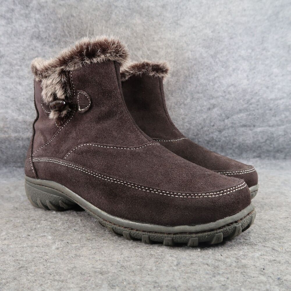 Khombu Shoes Womens 8.5 Booties Leather Faux Fur Winter Ankle Boot Gracie Brown